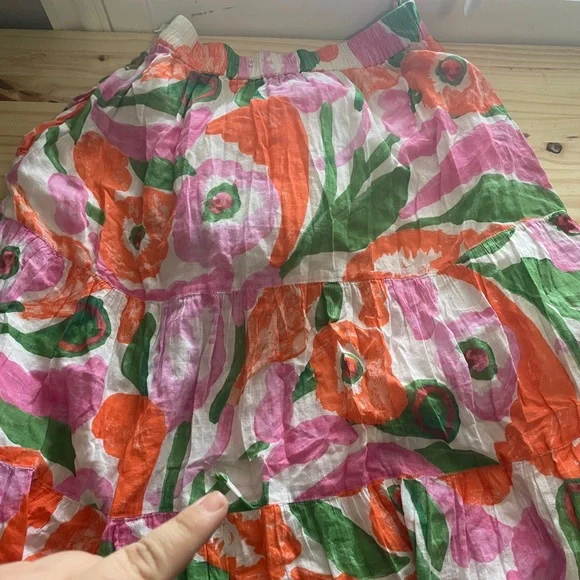 Banjanan Size Medium Agatha Midi A Line Skirt Pastel Orange Pink Cotton Floral - Picture 9 of 10